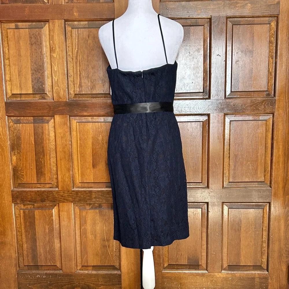 Adrianna Papell Midnight Blue Cocktail Lace Dress Belt Size 10 Cocktail Party